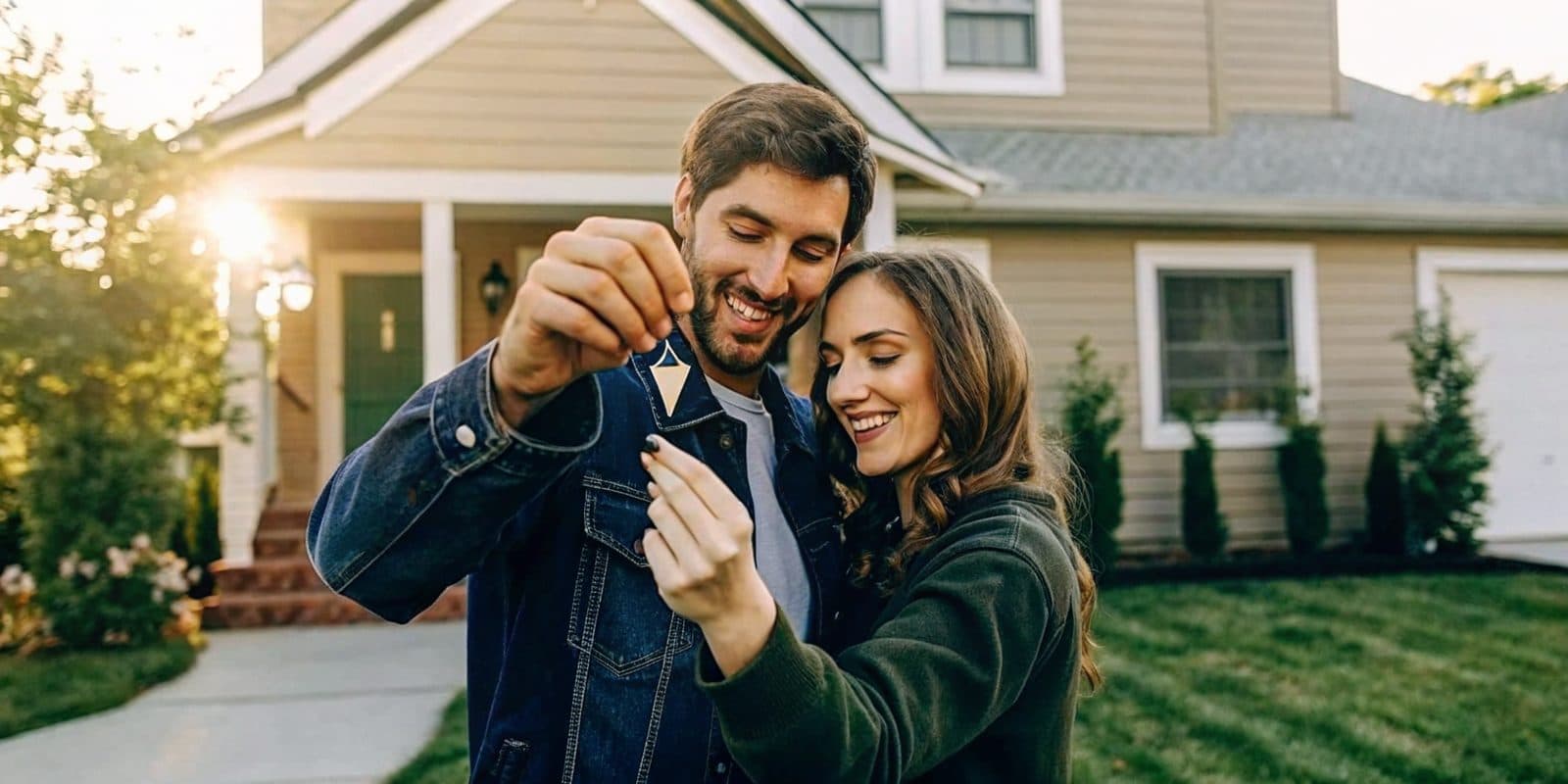 Happy first-time homebuyers holding the keys to their new New Jersey home